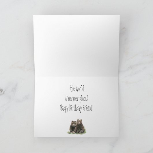 Carte Ours d'aquarelle d'anniversaire d'ami, animaux (Intérieur)