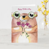 Carte Ours d'aquarelle de la Fête des Mères avec bouquet (Fleur jaune)