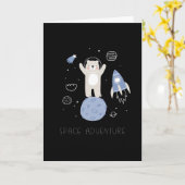 Carte Ours De Cartoon Mignonne Dans L'Espace (Fleur jaune)