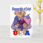 Carte Ours de fille patriotique - Joyeux 4 juillet ! (Fleur jaune)