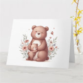 Carte Ours de maman adorable avec petit (Fleur jaune)