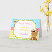 Carte Ours de miel et abeille bourde Anniversaire (Fleur jaune)