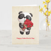 Carte Ours de Panda mignonne avec Bouquet de Rose Valent (Fleur jaune)