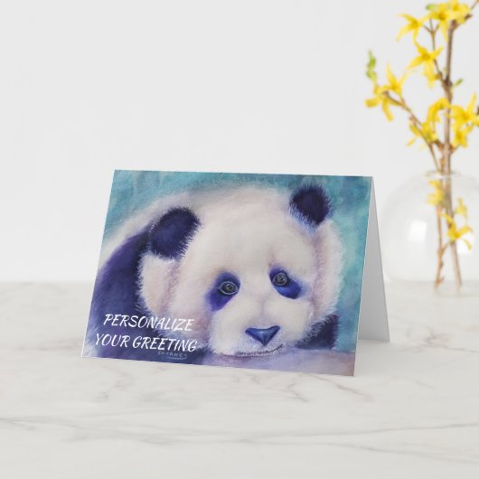 Carte Ours de panda noir et blanc brillant personnalisab (Fleur jaune)