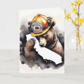 Carte Ours de pompier californien pour Merci (Fleur jaune)