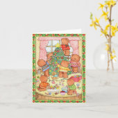 Carte Ours décorant un arbre de Noël (Fleur jaune)