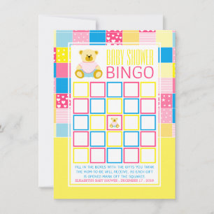 Carte Ours d'or Patchwork, Bingo de Baby shower