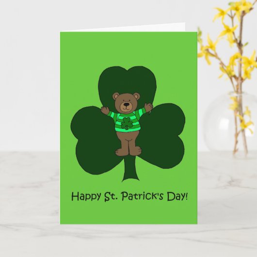 Carte Ours du jour de St Patrick en vert (Fleur jaune)