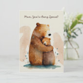 Carte Ours en aquarelle pour la fête des mamans (Debout devant)