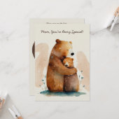 Carte Ours en aquarelle pour la fête des mamans (Devant/Arrière en situation)