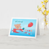 Carte Ours En Avion Avec Ballons Anniversaire (Fleur jaune)