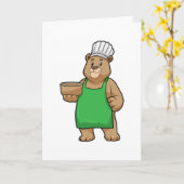Carte Ours en cuisinier avec tablier de cuisine et bol e (Fleur jaune)