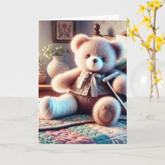 Carte Ours En Jeu Avec Jambe En Pot (Fleur jaune)