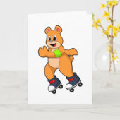 Carte Ours en patineur avec des rollers (Fleur jaune)
