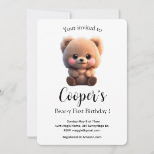 Carte Ours en peluche à l'aquarelle mignon 1er anniversa