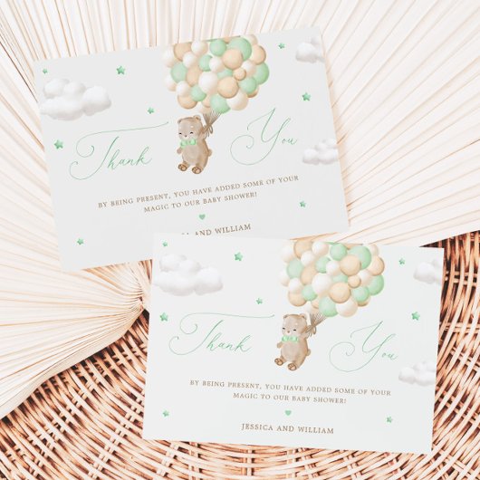 Carte Ours en peluche avec ballons verts Merci