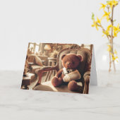 Carte Ours en peluche avec bras dans une fronde (Fleur jaune)