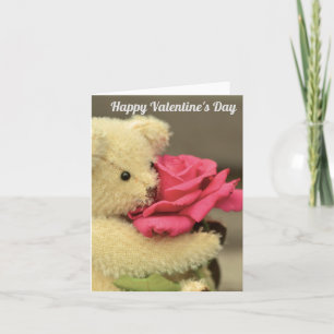 Carte Ours en peluche avec rose Saint-Valentin