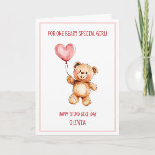 Carte Ours en peluche Ballon Rose Mignon Joyeux 3ème Ann