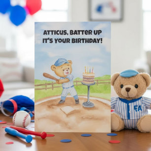 Carte Ours en peluche baseball personnalisé pour anniver