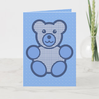 Carte Ours en peluche bleu plaid