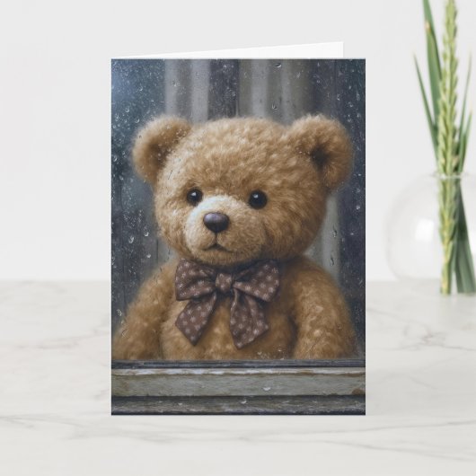 Carte Ours en peluche d'anniversaire dans une fenêtre pl (Devant)