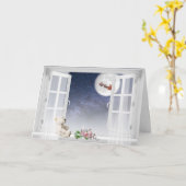 Carte ours en peluche dans la fenêtre de Noël (Fleur jaune)