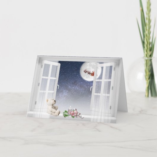 Carte ours en peluche dans la fenêtre de Noël (Devant)
