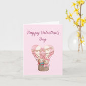 Carte Ours en peluche de la Saint-Valentin rose montgolf (Fleur jaune)