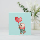 Carte Ours en peluche de la Saint Valentin tenant un bal (Debout devant)