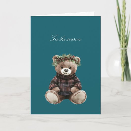 Carte Ours en peluche de Noël à carreaux (Devant)