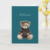 Carte Ours en peluche de Noël à carreaux (Fleur jaune)