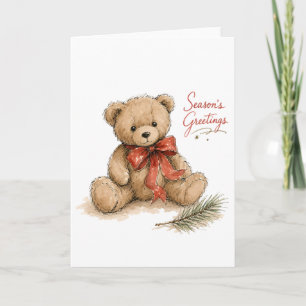 Carte Ours en peluche de Noël à l'aquarelle