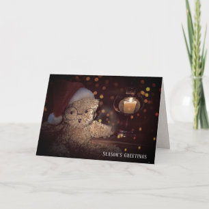 Carte Ours en peluche de vœux de la saison avec lueur de