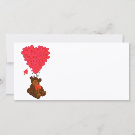 Carte Ours en peluche et ballons cardiaques (Devant)