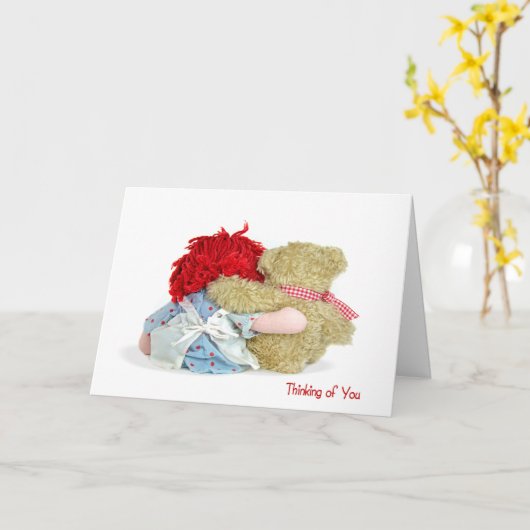 Carte Ours en peluche et poupée en cerf Penser à vous (Fleur jaune)