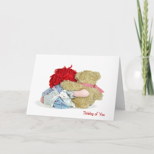 Carte Ours en peluche et poupée en cerf Penser à vous (Devant)