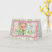 Carte Ours en peluche Joyeuses Pâques (Fleur jaune)