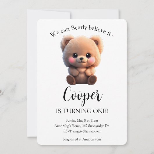 Carte Ours en peluche mignon 1er anniversaire (Devant)