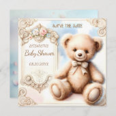 Carte Ours en peluche mignon, sauver la date (Devant / Derrière)