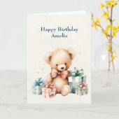 Carte Ours en peluche mignonne avec présents Anniversair (Fleur jaune)