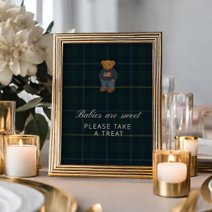 Carte Ours en peluche Polo preppy, pancarte taille du ve