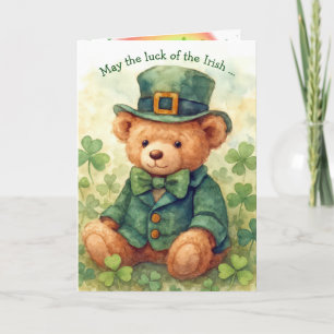 Carte Ours en peluche St. Patrick en aquarelle 