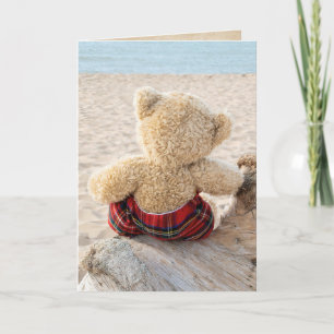 Carte Ours en peluche sur bois flotté