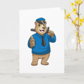 Carte Ours en policier avec casquette de policier (Fleur jaune)