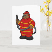 Carte Ours en pompier avec tuyau (Fleur jaune)