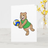 Carte Ours en tant que joueur de volley-ball avec ballon (Fleur jaune)