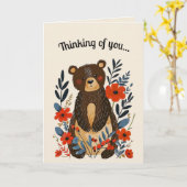 Carte Ours et fleurs d'art populaire modifiables (Fleur jaune)