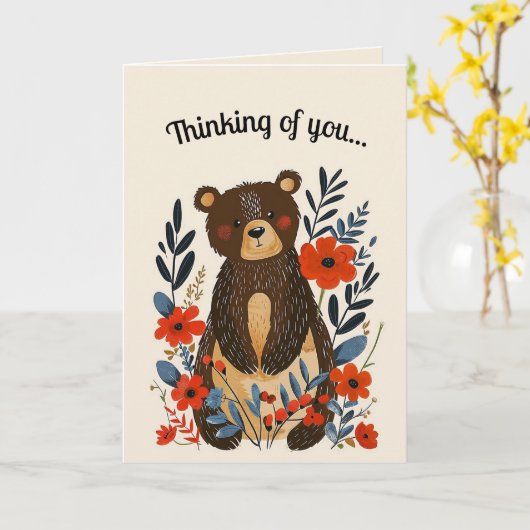 Carte Ours et fleurs d'art populaire modifiables (Fleur jaune)