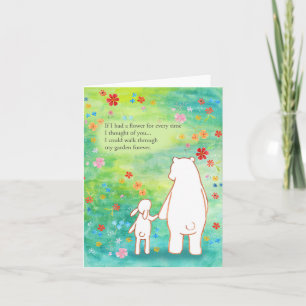 Carte Ours et Lapin Anniversaire Saint-Valentin Fleurs s